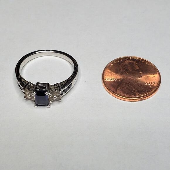 Stamped 925 Sterling Silver Deep Blue Sapphire Faux Diamond Ring - Picture 3 of 9